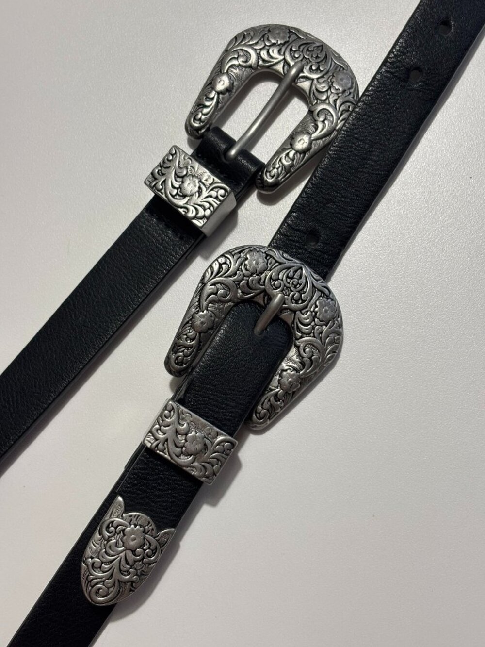Black & Silver Western / Gothic Double Buckle Belt